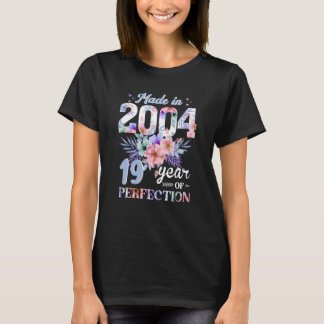T-shirt Fabriqué En 2004 Floral 19 Ans 19E Anniversaire Po