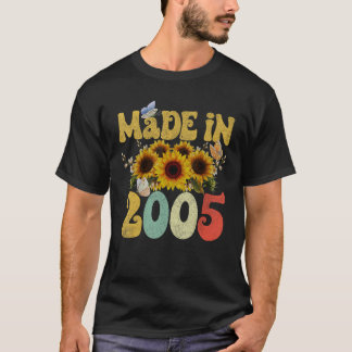 T-shirt Fabriqué En 2005 Tournesol Papillon 20e Anniversai