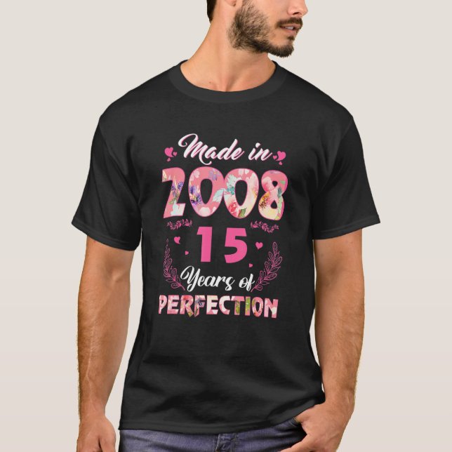 T-shirt Fabriqué En 2008 Floral 15 Ans 15 Ans Wo (Devant)