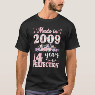 T-shirt Fabriqué En 2009 Floral 14 Ans 14ème Anniversaire