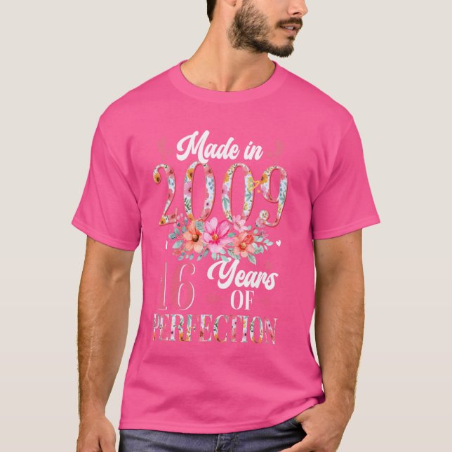 T-shirt Fabriqué En 2009 Floral 16e Anniversaire 16 Ans Gi (Devant)