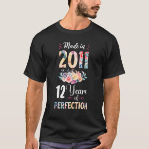 T-shirt Fabriqué En 2011 Floral 12 Ans 12ème Cadeau