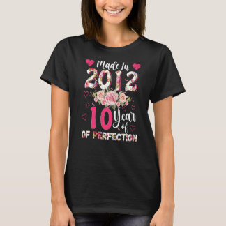 T-shirt Fabriqué En 2012 Floral 10 Ans 10ème Anniversaire 