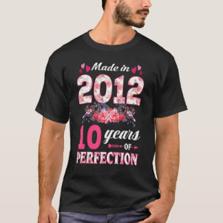T-shirt Fabriqué En 2012 Floral 10e Anniversaire 10 Annive
