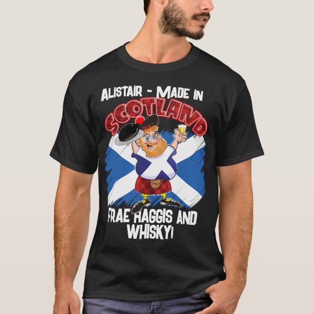 T-shirt Fabriqué en ÉCOSSE 0- dessiner Haggis et Whisky (Devant)