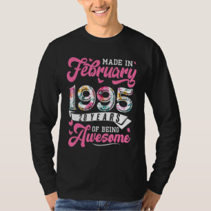T-shirt Fabriqué En Février 1995 Floral 28 Ans 28ème Birt