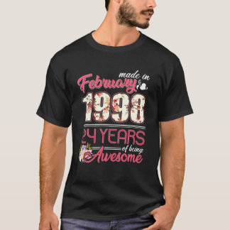 T-shirt Fabriqué En Février 1998 Floral 24 Ans 24E Birt