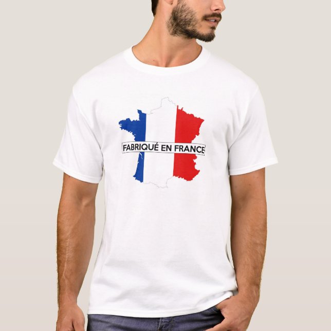 T-shirt fabriqué en france carte pays drapeau étiquette (Devant)