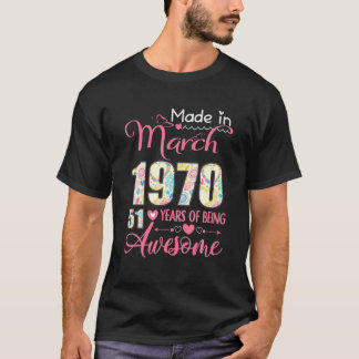 T-shirt Fabriqué En Mars 1970 51E Anniversaire Février Fil