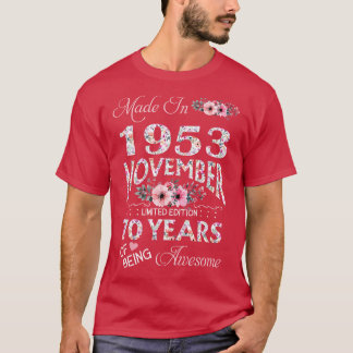T-shirt Fabriqué En Octobre 1953 Floral 70 Ans D'Être