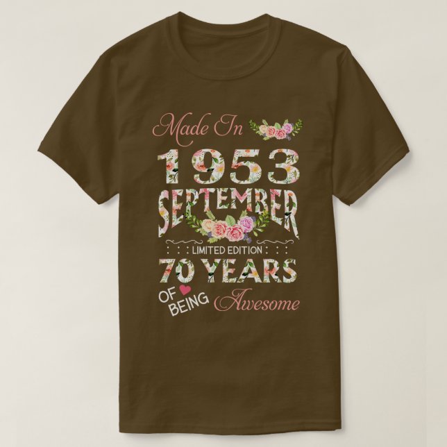 T-shirt Fabriqué En Septembre 1953 Floral 70 Ans De Bein (Design devant)