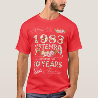 T-shirt Fabriqué En Septembre 1983 Floral 40 Ans De Bein