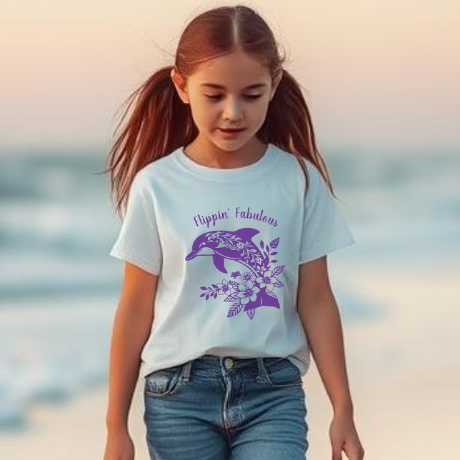 T-shirt Fabuleux Dauphin Hawaiien Flippin (Dolphin Hawaiian Tropical Flowers, Flippin Fabulous, Summer Beach Fisherman Trend Fashion, kids
)