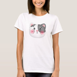 T-shirt Face Chat Gris Et Blanc