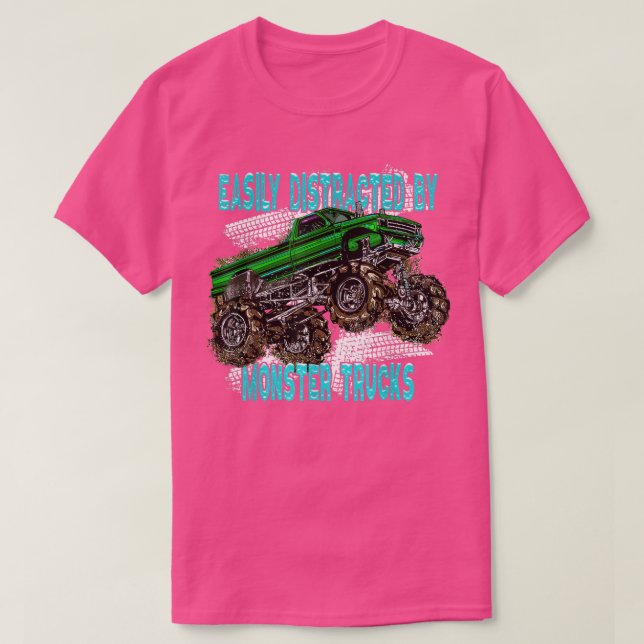 T-shirt Facile à distraire par des camions monstres pour M (Design devant)