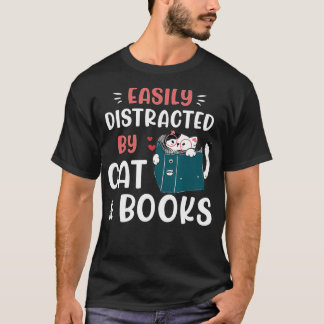 T-shirt Facilement distrait par Chats et Livres, Chat & Li