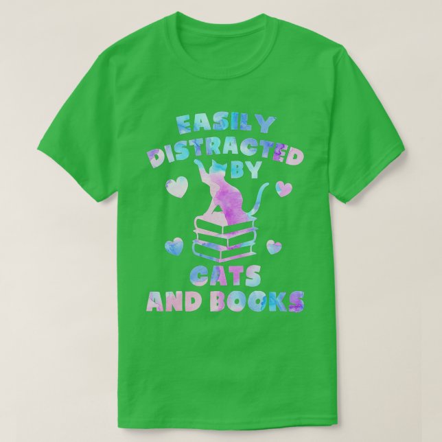 T-shirt Facilement distrait par Chats et Livres - Chats et (Design devant)