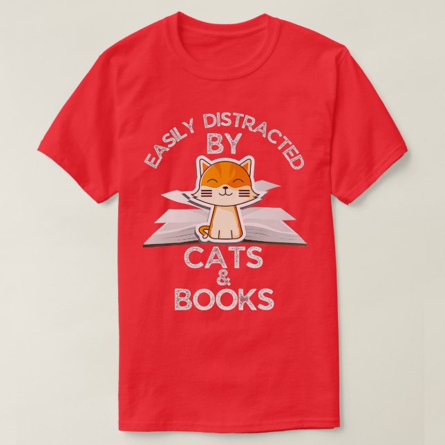 T-shirt Facilement Distrait Par Chats et Livres Drôle Amou (Design devant)