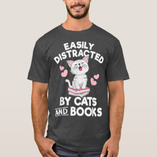 T-shirt Facilement Distrait Par Chats et Livres Drôle Livr