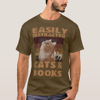 T-shirt Facilement Distrait Par Chats Et Livres Livres Liv