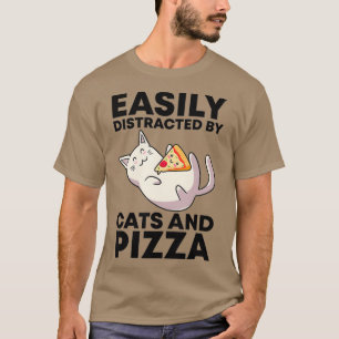 T-shirt Facilement Distrait Par Chats Et Pizza Kawaii Chat