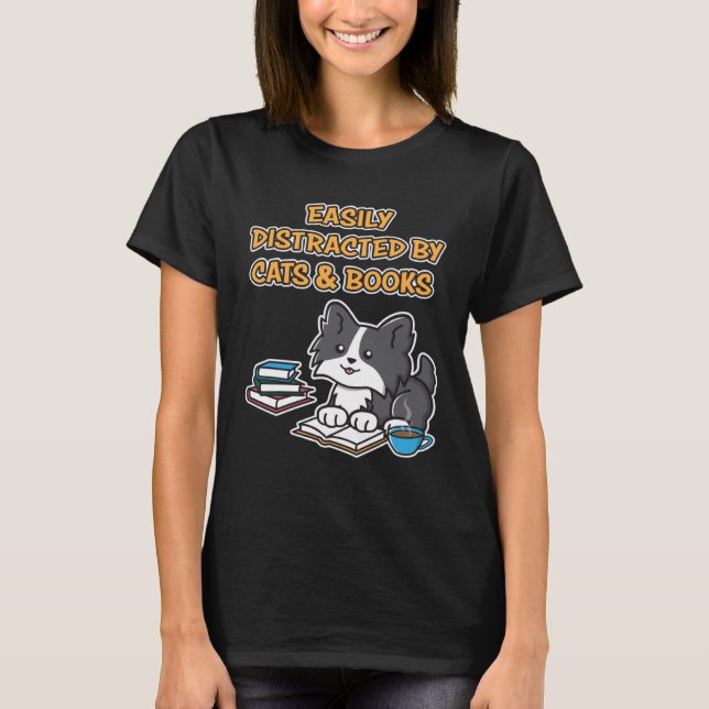 T-shirt Facilement Distrait Par Chats & Livres Cute Kitty  (Devant)