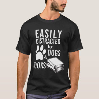 T-shirt Facilement Distrait Par Chiens Et Livres Animaux E