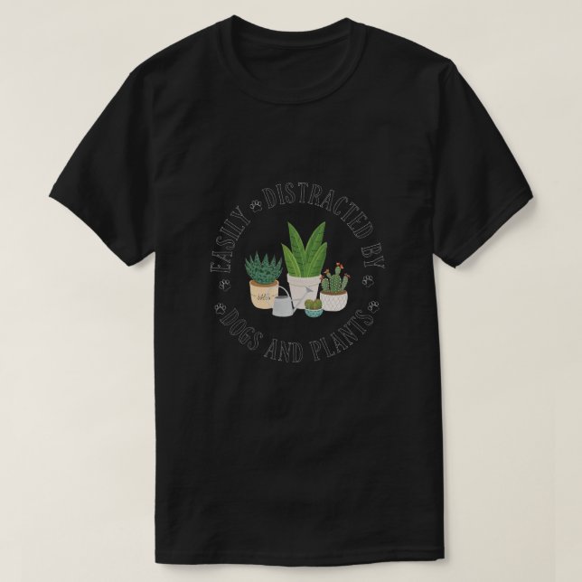 T-shirt Facilement Distrait Par Chiens et Plantes (Design devant)