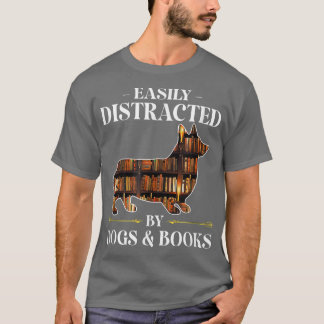 T-shirt Facilement Distrait Par Chiens & Livres Corgi Chie