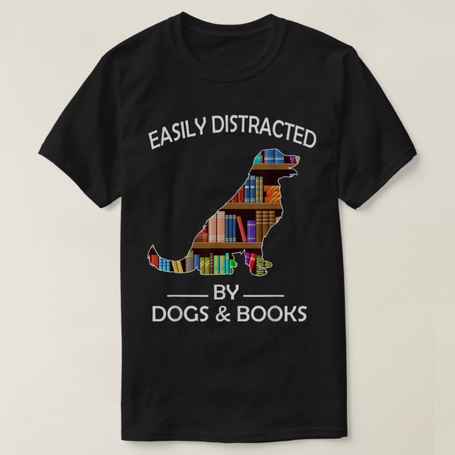 T-shirt Facilement Distrait Par Chiens & Livres Drôle Ret  (Design devant)