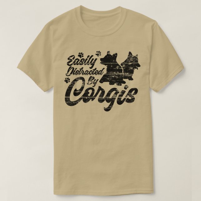 T-shirt Facilement Distrait Par Corgis, Propriétaire Drôle (Design devant)