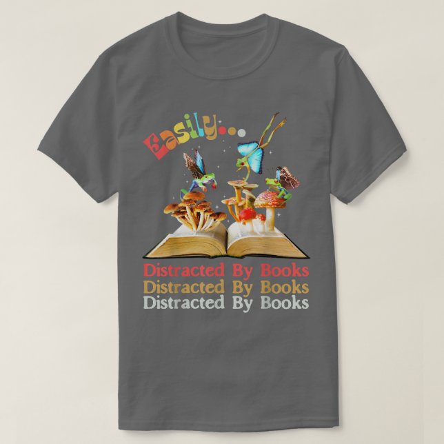 T-shirt Facilement distrait par des livres de grenouille d (Design devant)