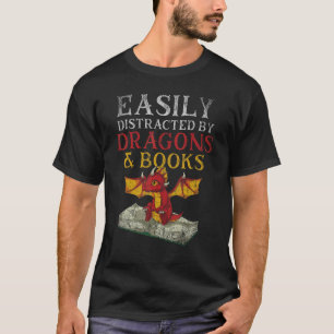 T-shirt Facilement Distrait Par Dragons Et Livres Bookworm