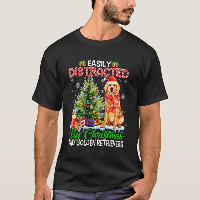 T-shirt Facilement Distrait Par Et Golden Retrievers Xmas  (Devant)