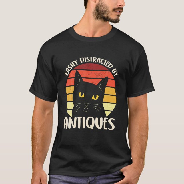 T-shirt Facilement Distrait Par Les Antiquités Chat Junkin (Devant)
