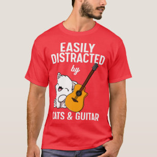 T-shirt Facilement Distrait Par Les Chats Et Guitares Guit