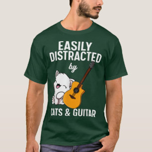 T-shirt Facilement Distrait Par Les Chats Et Guitares Guit