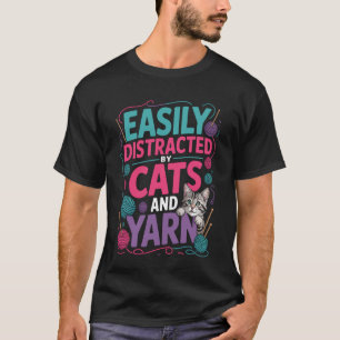 T-shirt Facilement distrait par les chats et la laine Croc