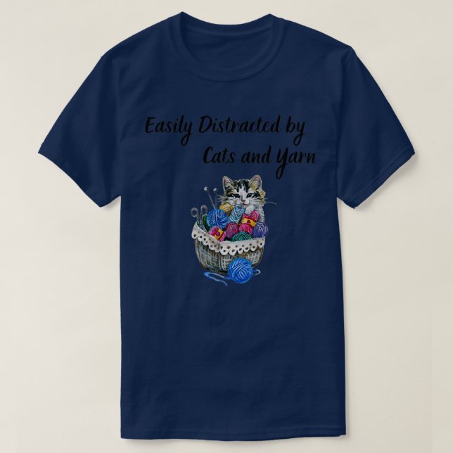 T-shirt Facilement distrait par les chats et les fils (Design devant)