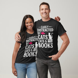 T-shirt Facilement Distrait par les Chats et les Livres - 