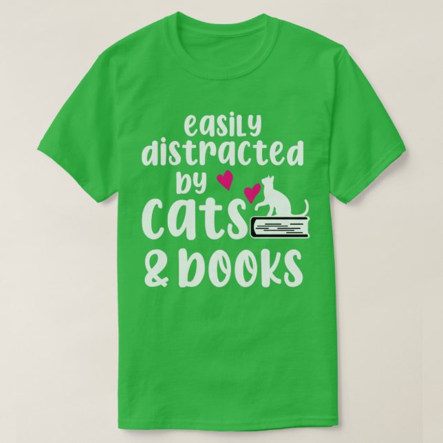 T-shirt Facilement Distrait Par Les Chats Et Les Livres Am (Design devant)