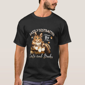 T-shirt Facilement Distrait Par Les Chats Et Les Livres Bi