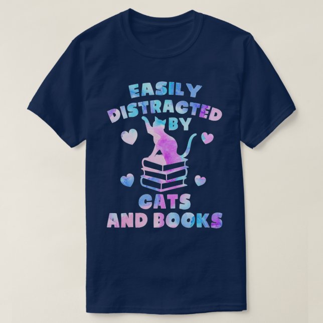 T-shirt Facilement Distrait Par Les Chats Et Les Livres Ch (Design devant)