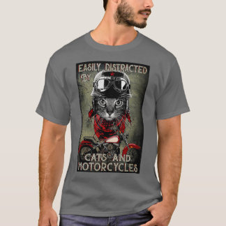 T-shirt Facilement distrait par les chats et les motos noi