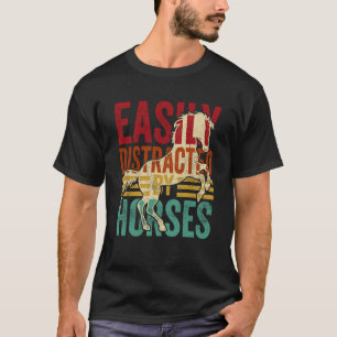 T-shirt Facilement Distrait Par Les Chevaux Équitation Vin