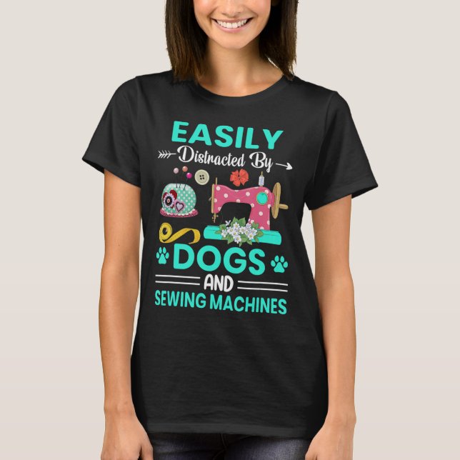 T-shirt Facilement Distrait Par Les Chiens Et Les Machines (Devant)