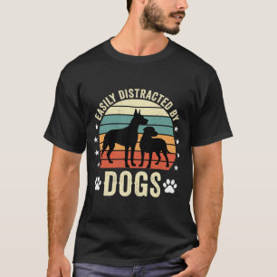 T-shirt Facilement Distrait par les Chiens Vintage Retro C