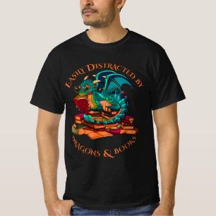 T-shirt Facilement Distrait Par Les Dragons Et Les Livres