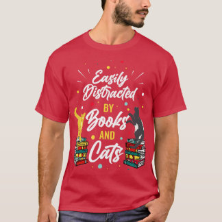 T-shirt Facilement Distrait Par Les Livres Et Les Chats