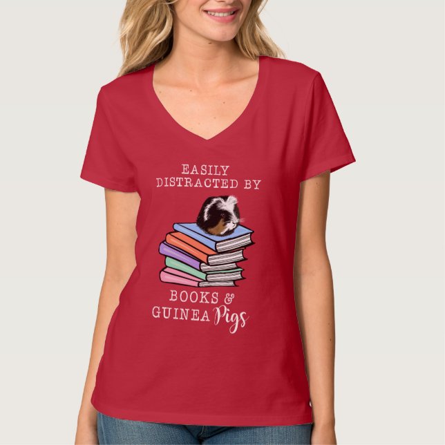 T-shirt facilement distrait par les livres et les cochons  (Devant)